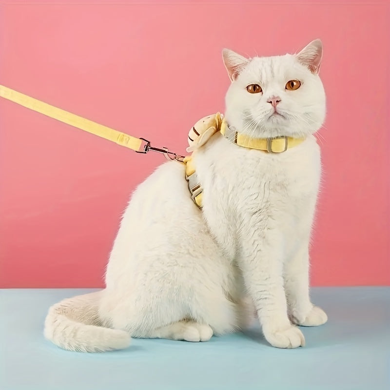 WAGGON - Cat Harness Leash Set With Cute Bee Plaid Cats Escape Proof - Adjustable Kitten Harness For Large Small Cats, Lightweight Soft Petsafe Harness Yellow Plaid Bee