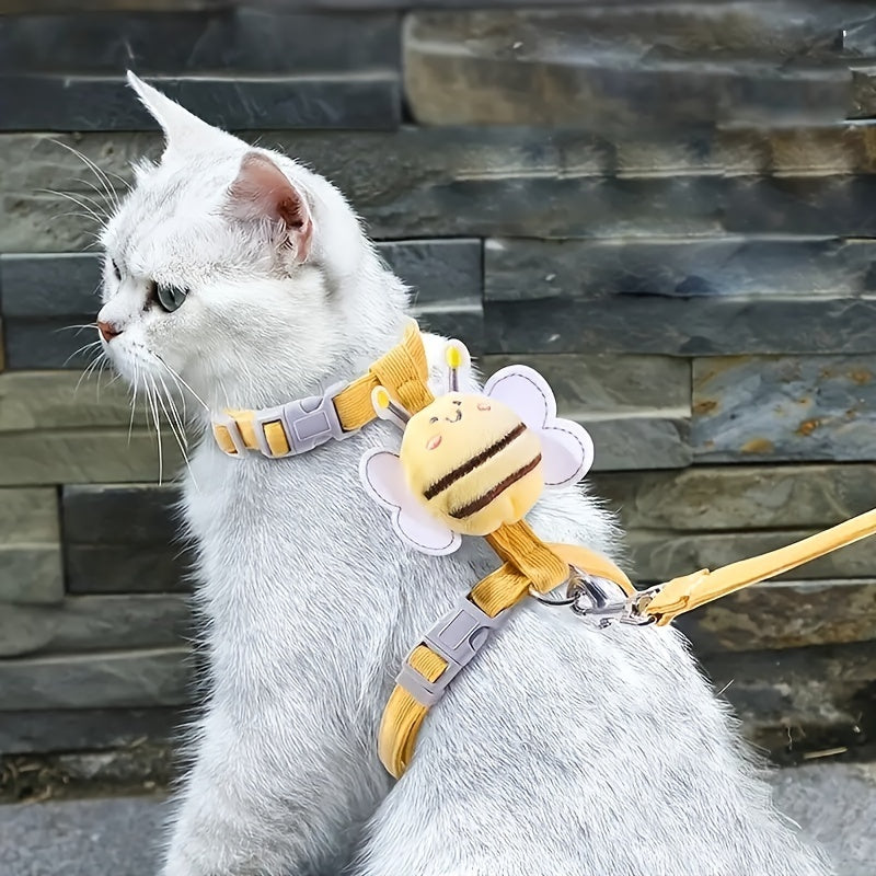 WAGGON - Cat Harness Leash Set With Cute Bee Plaid Cats Escape Proof - Adjustable Kitten Harness For Large Small Cats, Lightweight Soft Petsafe Harness Yellow Plaid Bee